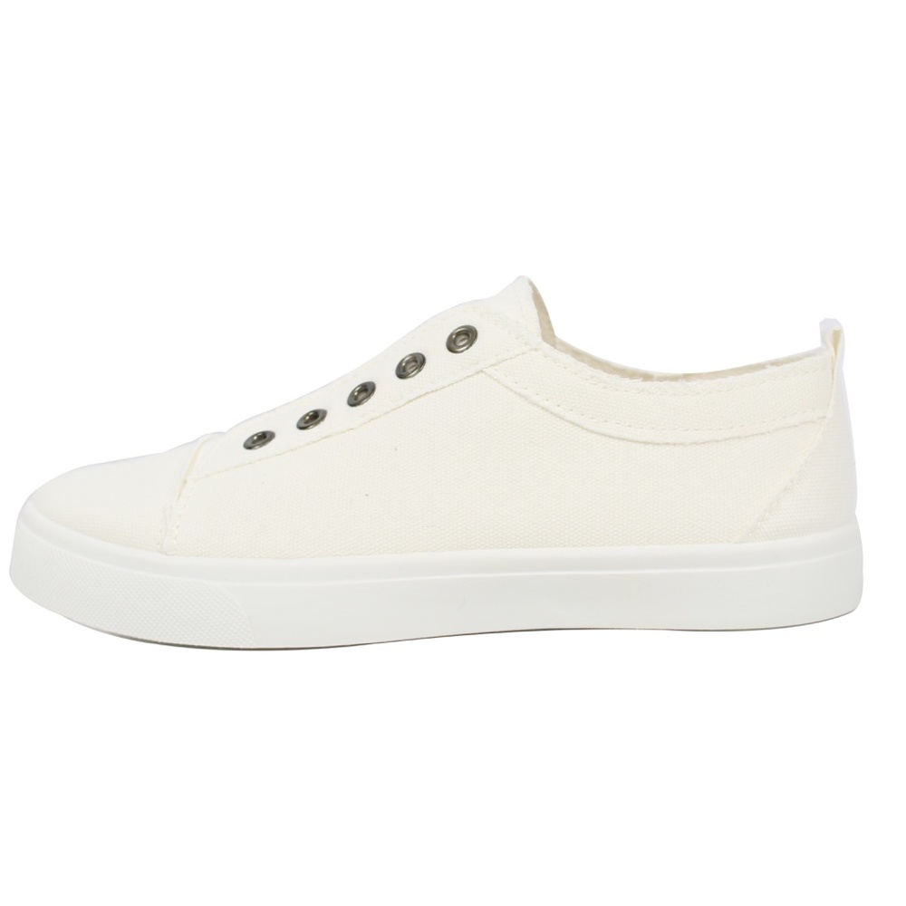 White Canvas Laceless Slip On Sneaker - Picture 3 of 6